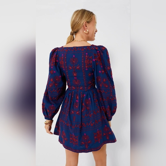NWT Navy Petunia Embroidery Long Sleeve Square Neck Dress Size 2 by Sea New York - Picture 9 of 11